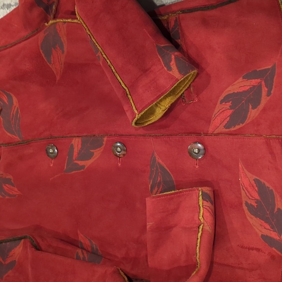 Robert Kitchen Womens Faux Suede & Pile Super Soft Jacket Debossed Leaf Print - Picture 2 of 7